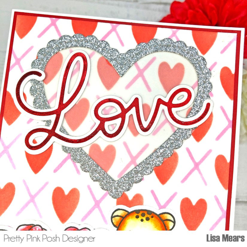 Pretty Pink Posh XOXO Stencil - Hot Foil Large Love - Love Heart Shaker