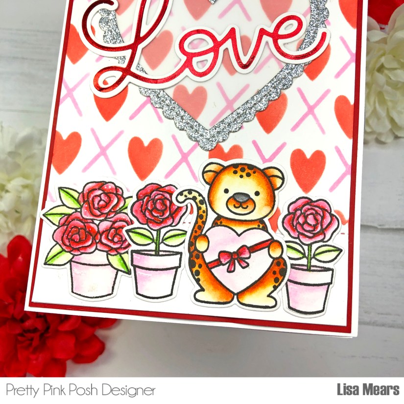 Pretty Pink Posh Layered XOXO stencil - Heart Critters - Potted Roses - Love Shaker - Hot Foil Large Love