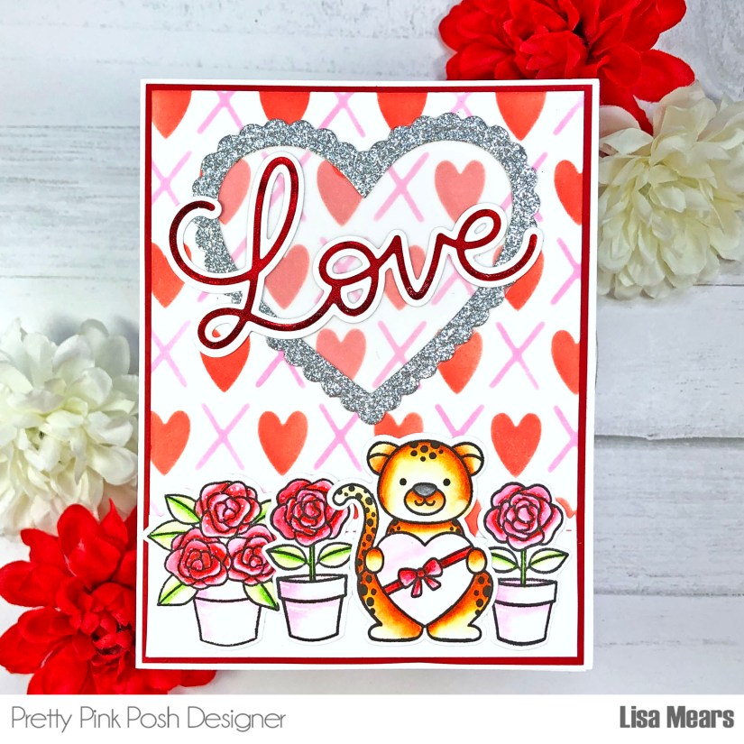 Pretty Pink PoshPretty Pink Posh XOXO Layered Stencil - Love Shaker - Heart Critters - Handmade Valentine's Day Card