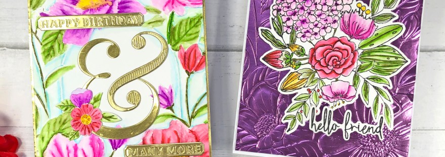 Watercolor Cards with Spellbinders January 2023 clubs - watercolor 3D embossing folder - watercolor hydranga card