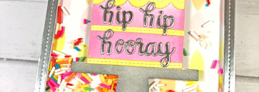 Fancy Cake Shaker Card - Pretty Pink Posh - Streamers Stencil - Handmade card with Birthday Cake