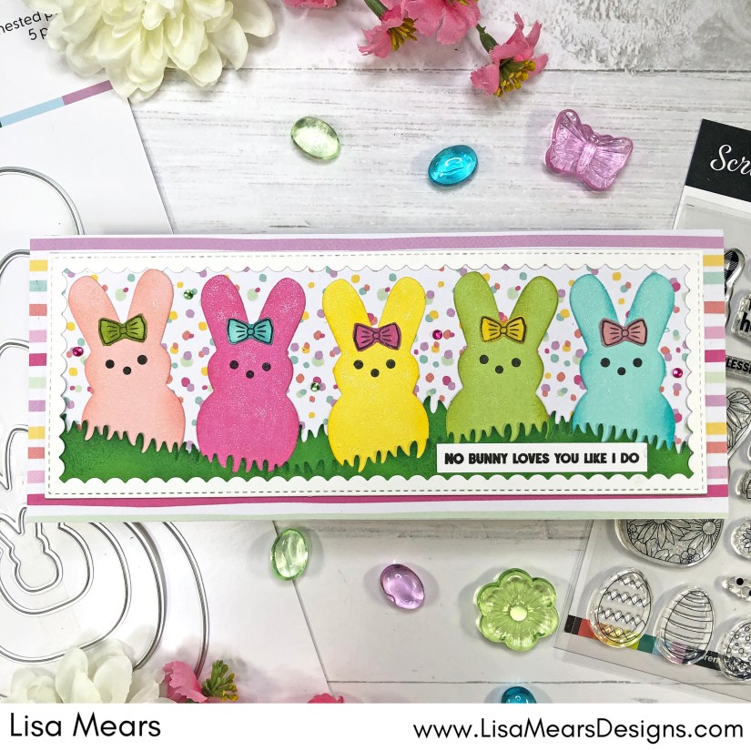 Easter Peeps Cards - Spring Cards - Nested Peeps Scrapbook.com - Hippity Hoppity Stamp Scrapbook.com \ Peeps Slimline Card