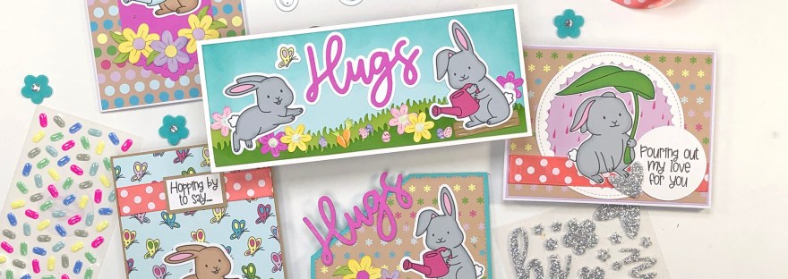 The Stamps of Life February 2023 Card Kit - Hugs - Garden Bunny 2 Stamp - Handmade Bunny Cards