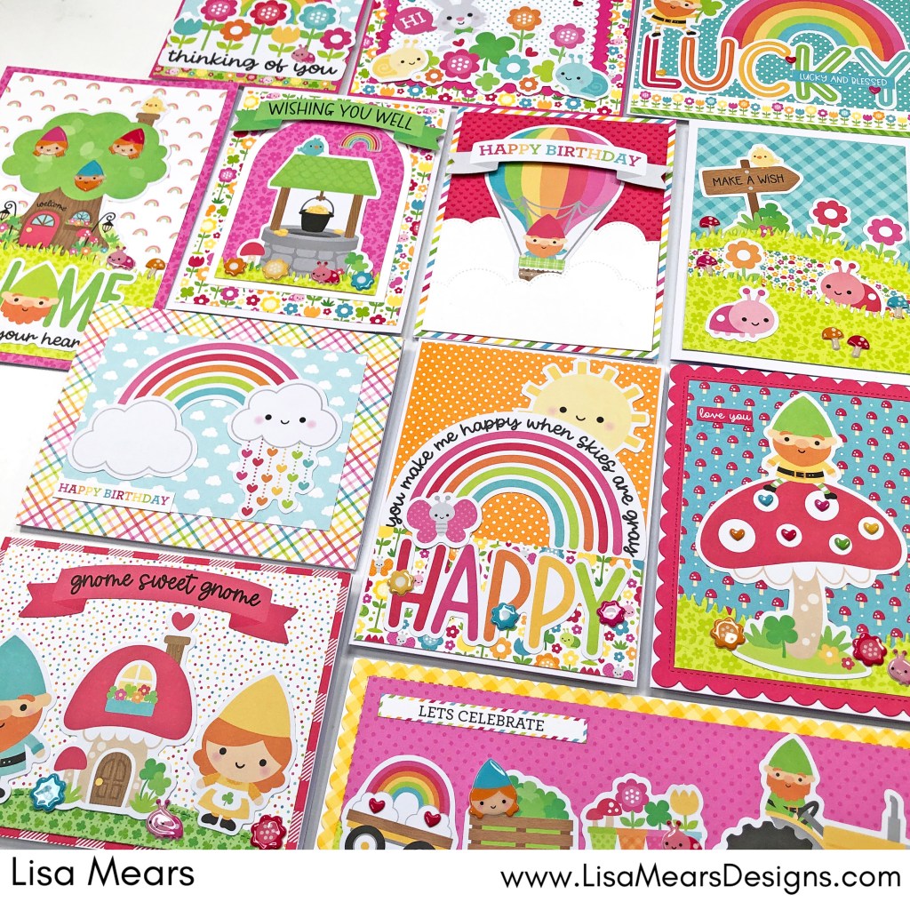 Doodlebug Design - Over the Rainbow - 12 Cards - handmade cards with rainbows and gnomes