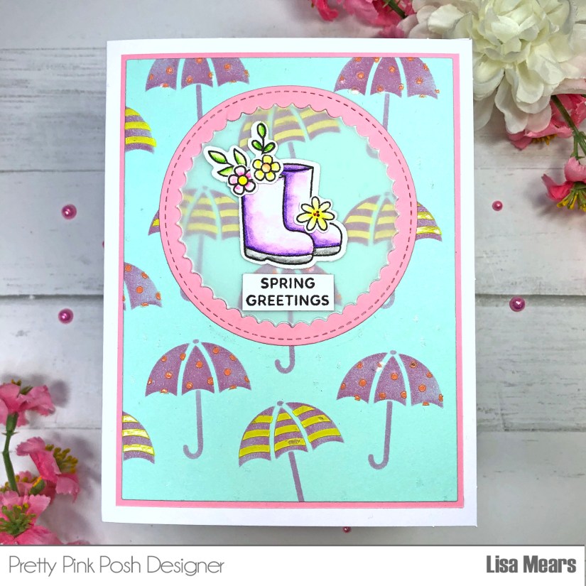 Layered Umbrella stencil Pretty Pink Posh - Spring Card