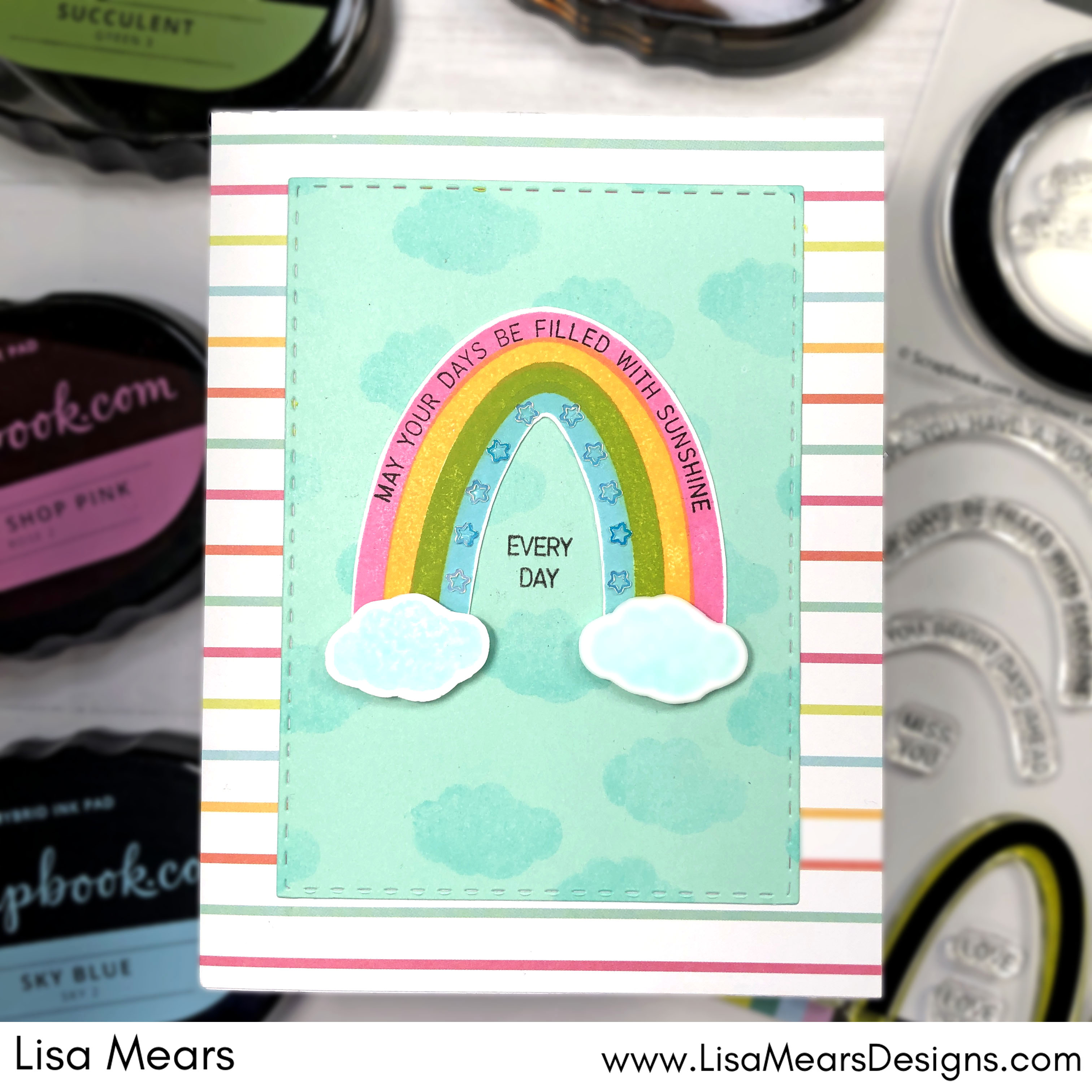 Rainbows and Wishes Stamp Scrapbook.com | Handmade card with rainbow