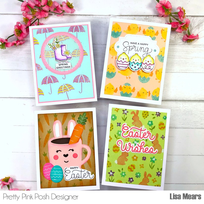 Pretty Pink Posh Layered Chicks Stencil, Layered Umbrellas Stencil, Layered Carrots Stencil, Layered Easter Floral Stencil