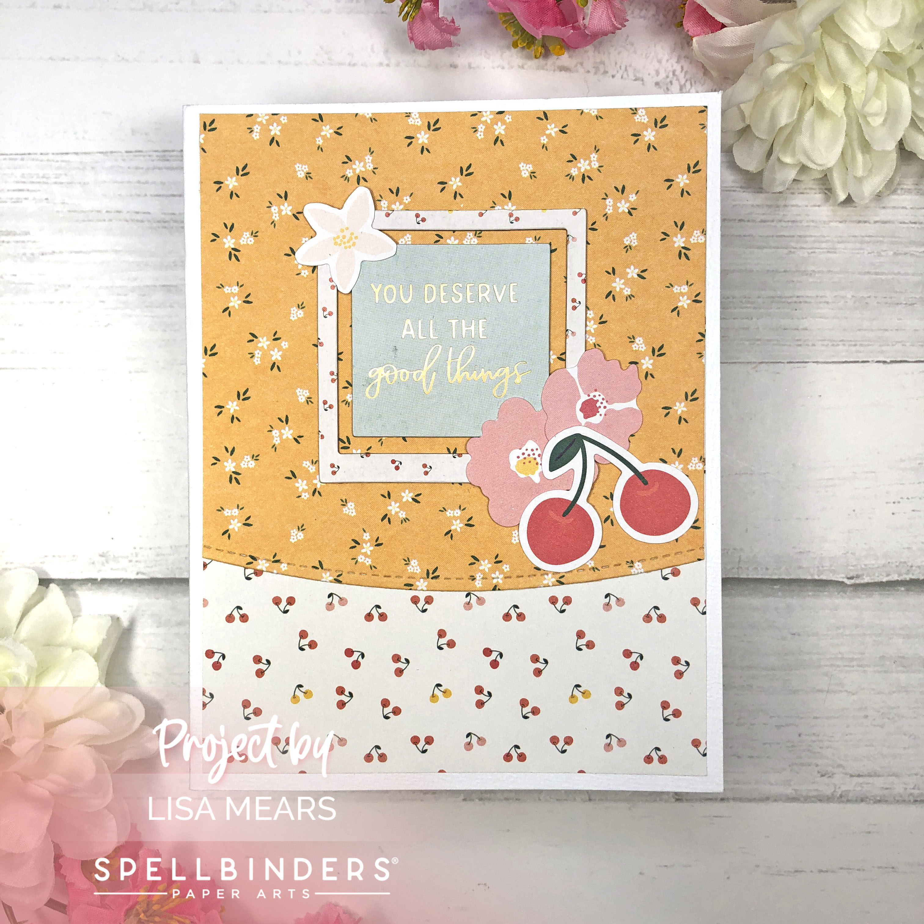 Spellbinders April 2023 Card Kit - Happy Skies Ahead - Handmade card with Oranges