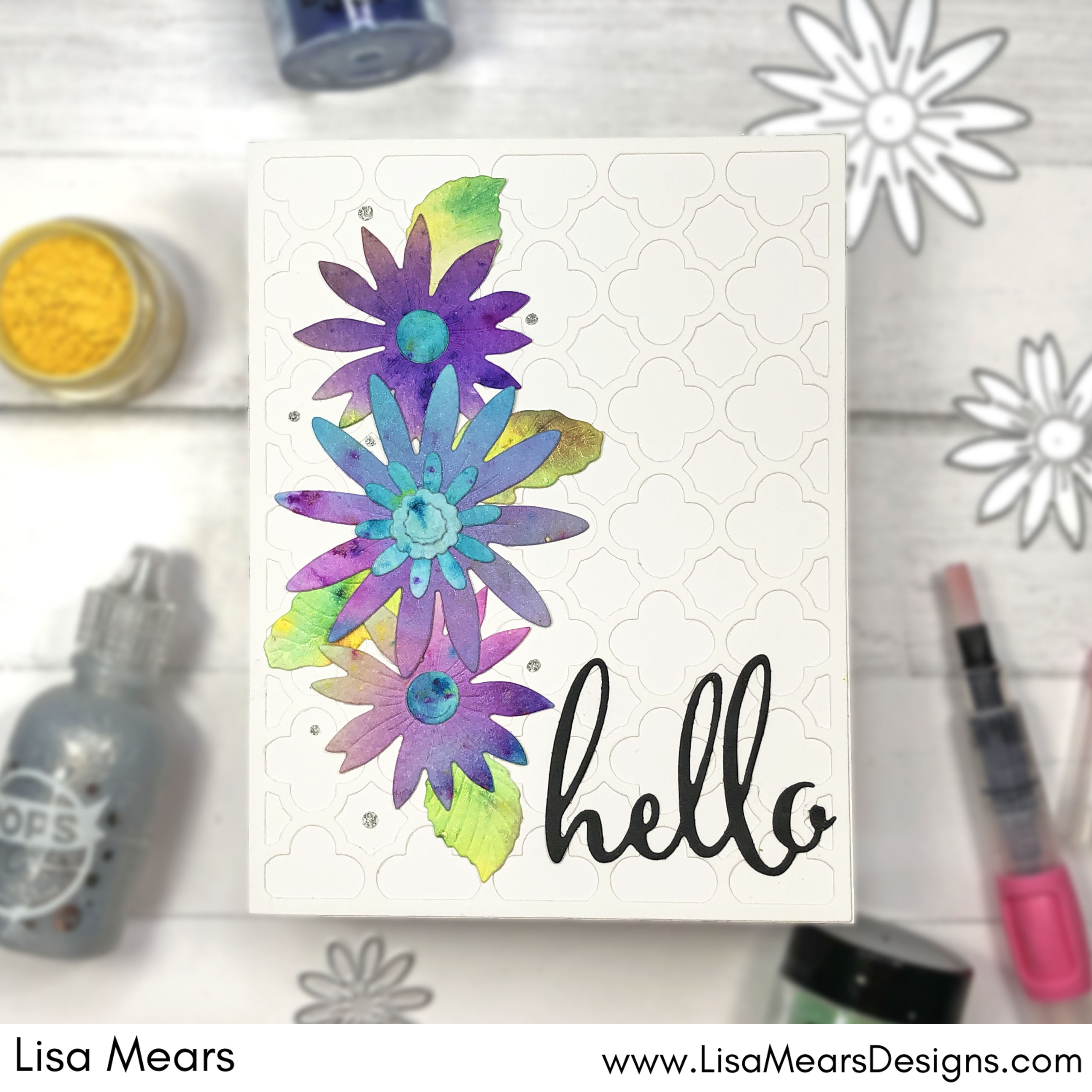 Using Watercolor Powders with Pink and Main Water Gems - Scrapbook.com Mosaic Die Set and Sunny Lane Floral Dies