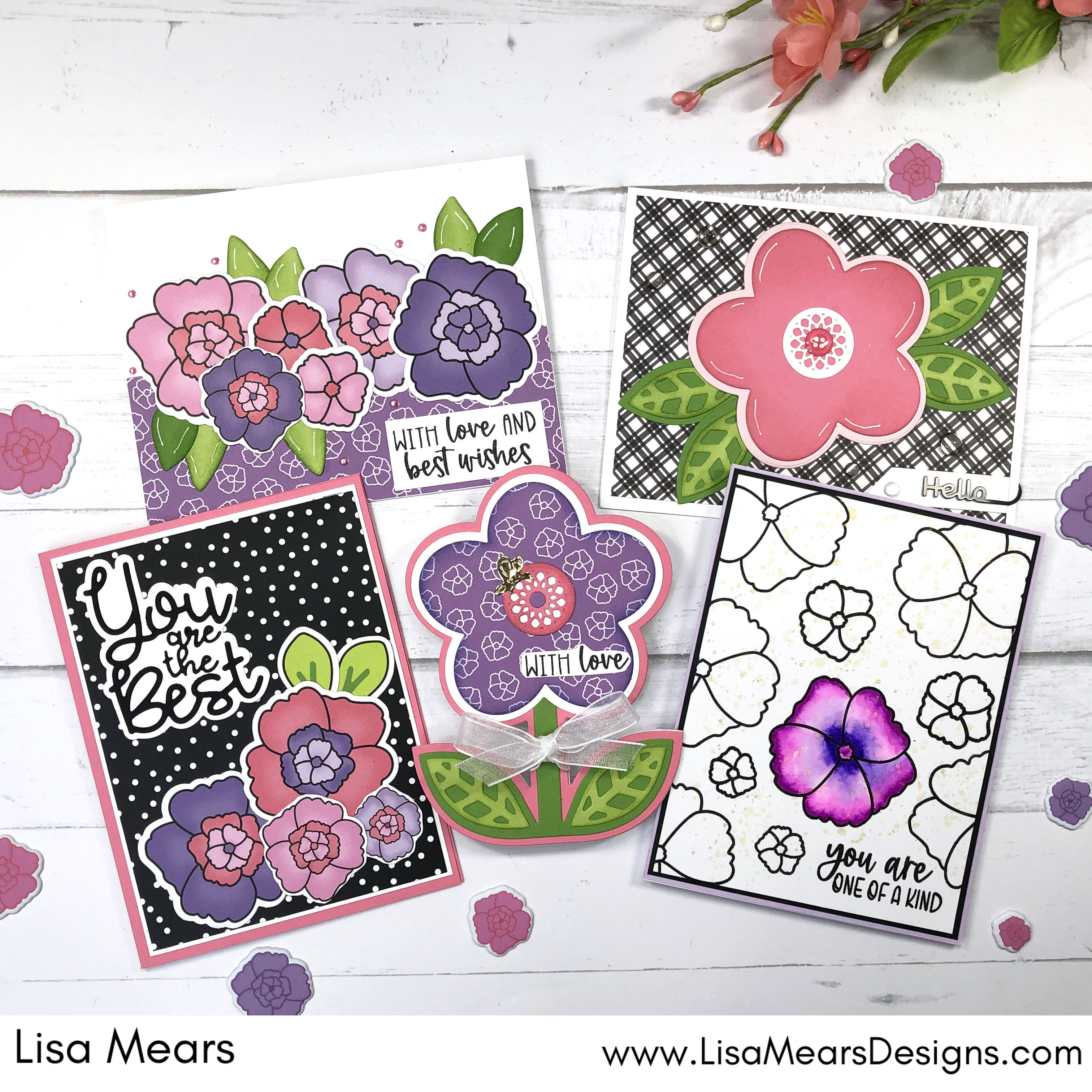 The Stamps of Life May 2023 Card Kit - 5 Cards with Flowers - Posies