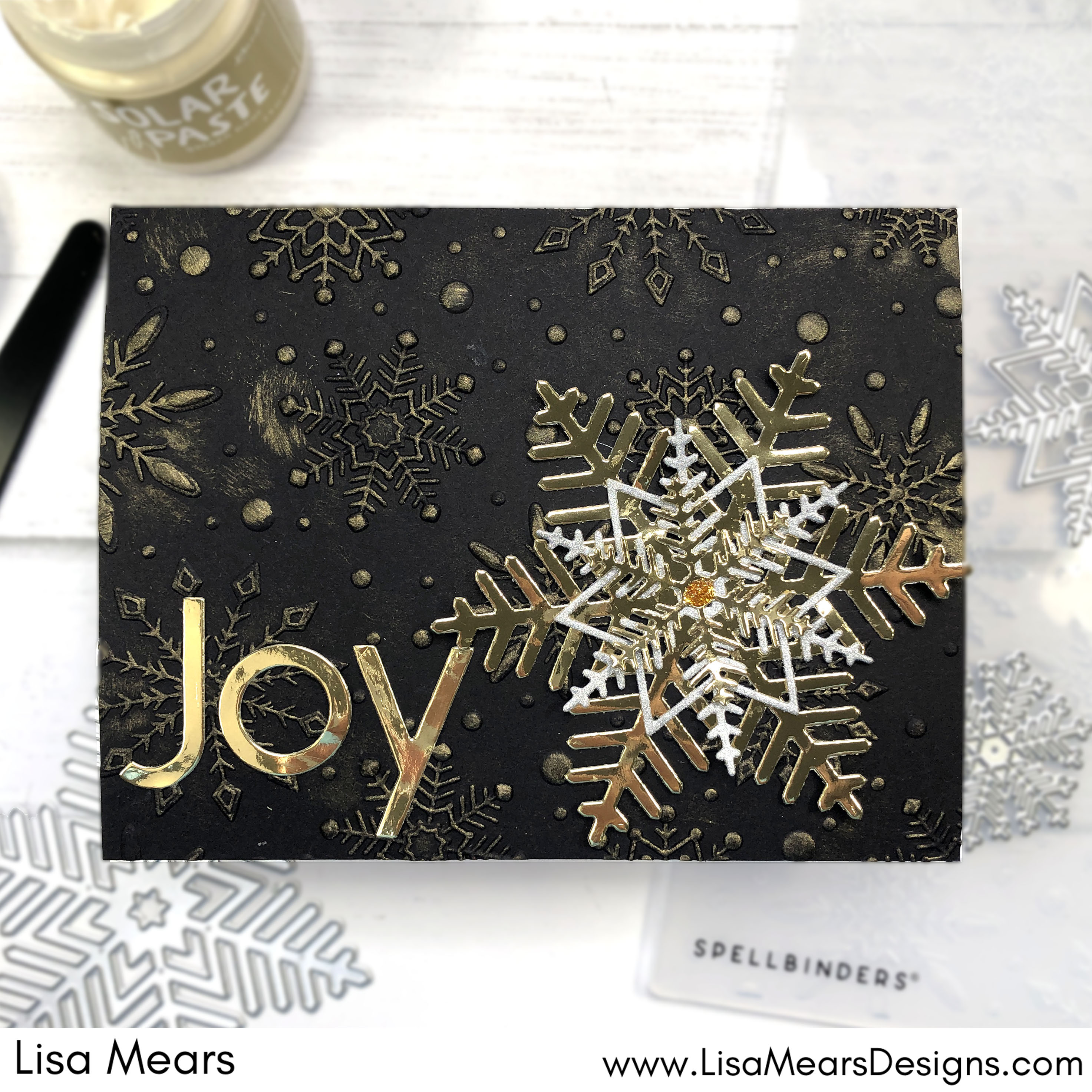 Simon Hurley Solar Paste - Metallic Paste with Snowflake Embossing Folder - Snowflake Card