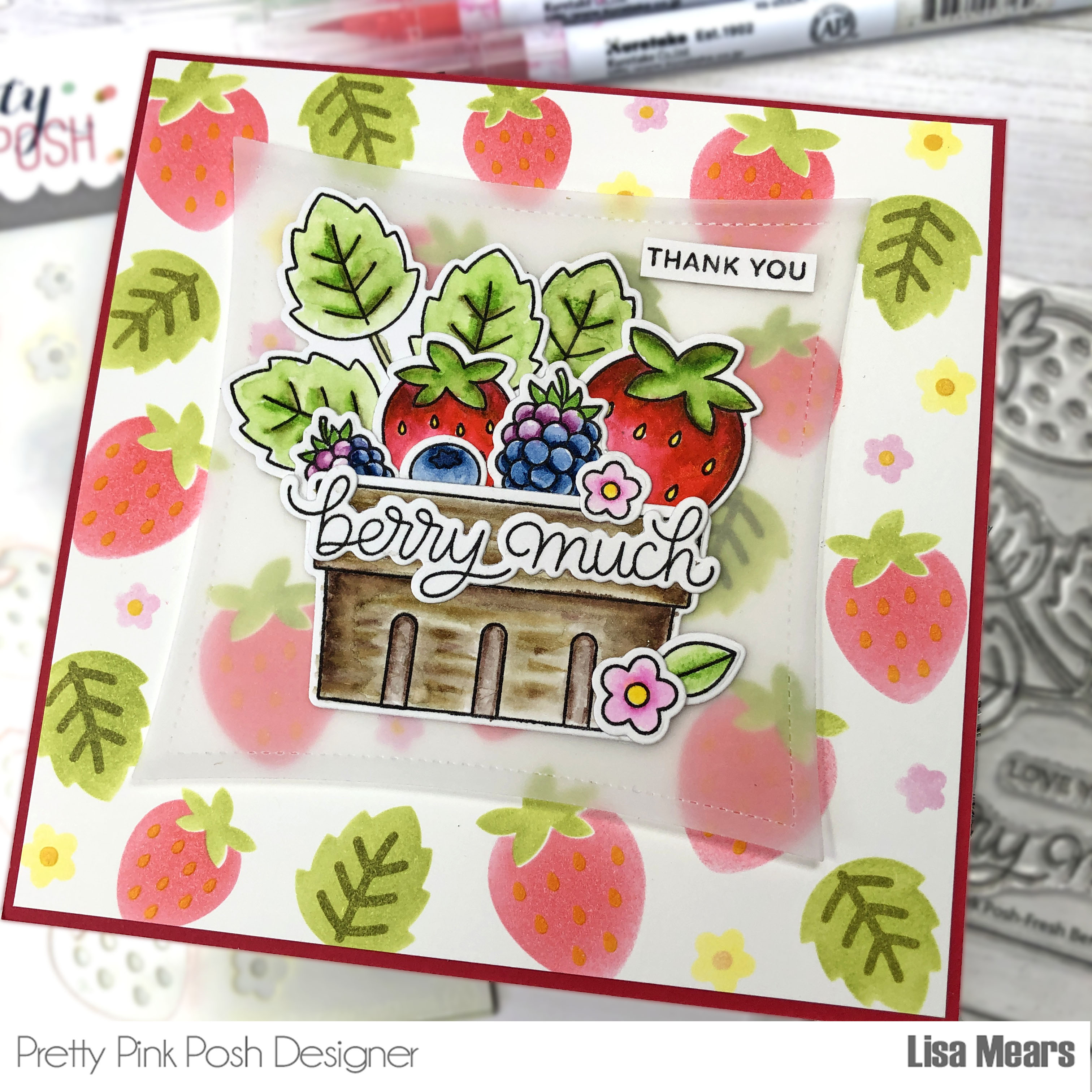 Pretty Pink Posh Fresh Berries, Layered Strawberry Stencil Card