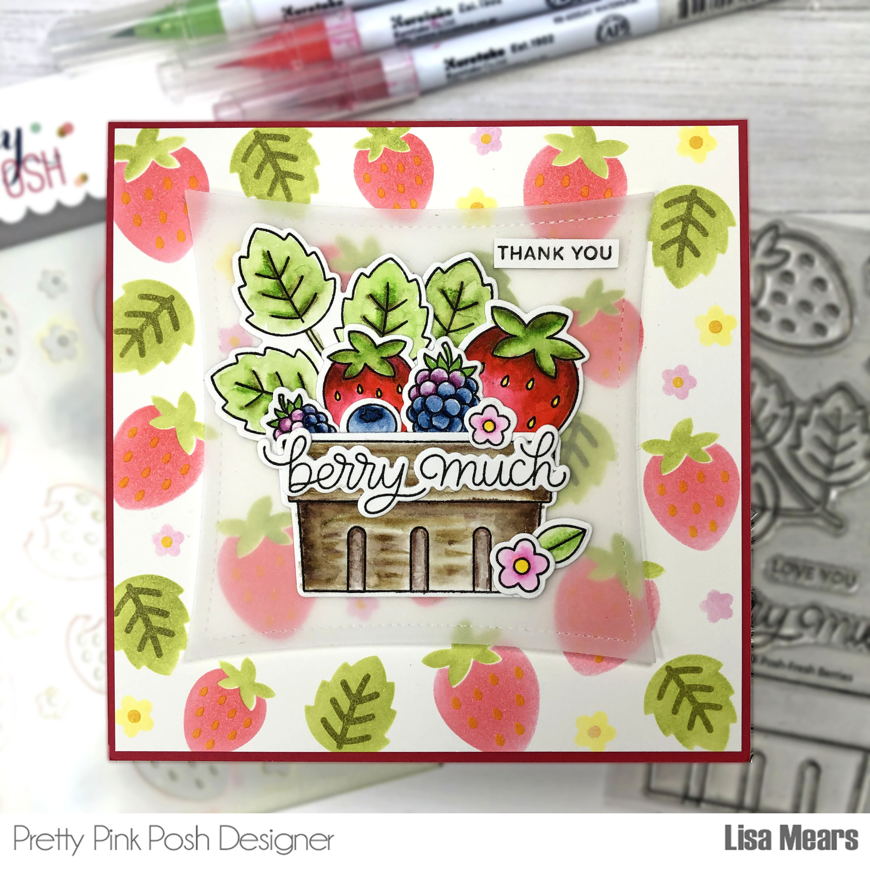 Pretty Pink Posh Fresh Berries, Layered Strawberry Stencil Card