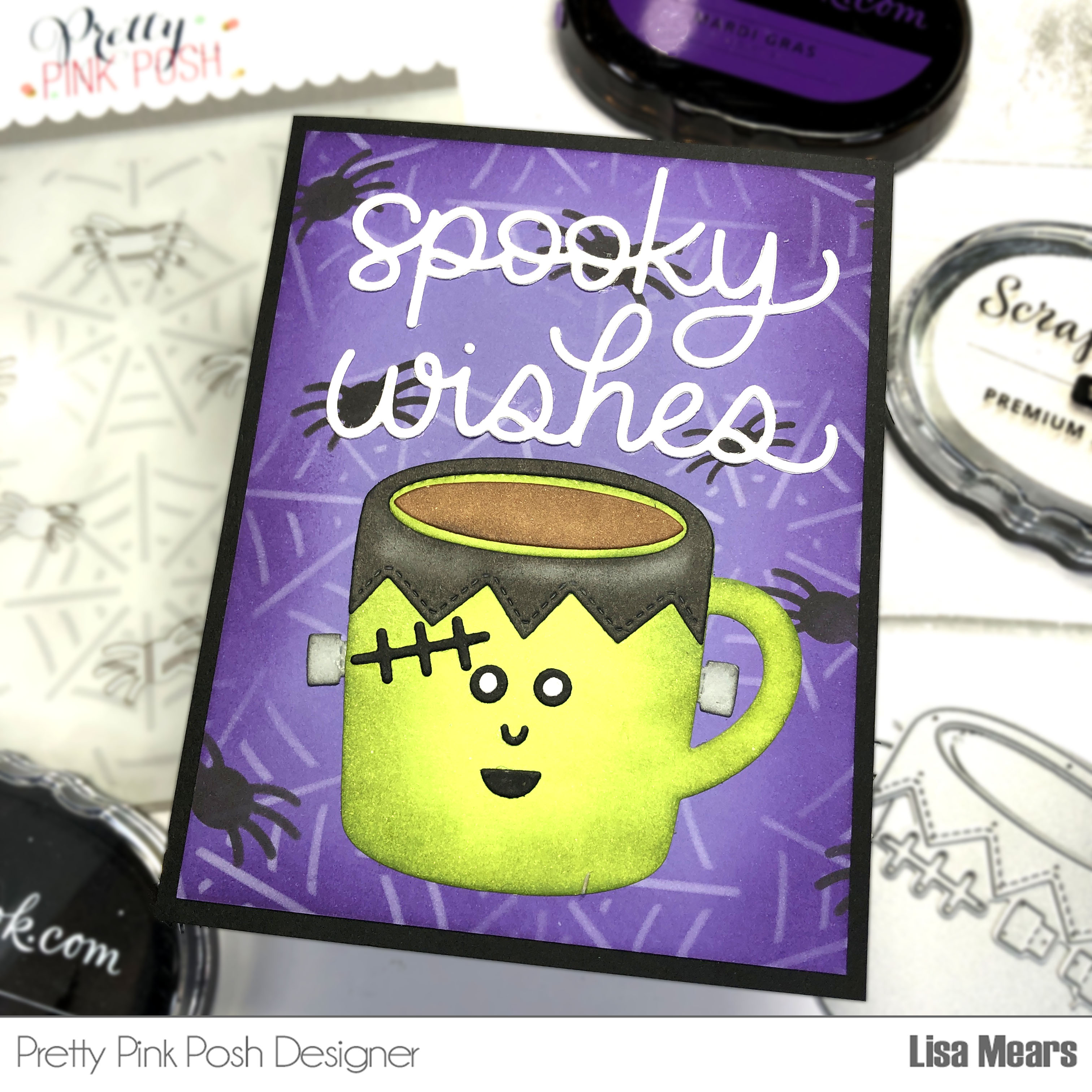 Pretty Pink Posh Winter Mug Die Set and Halloween Mug Additions - Frankenstein Halloween Card
