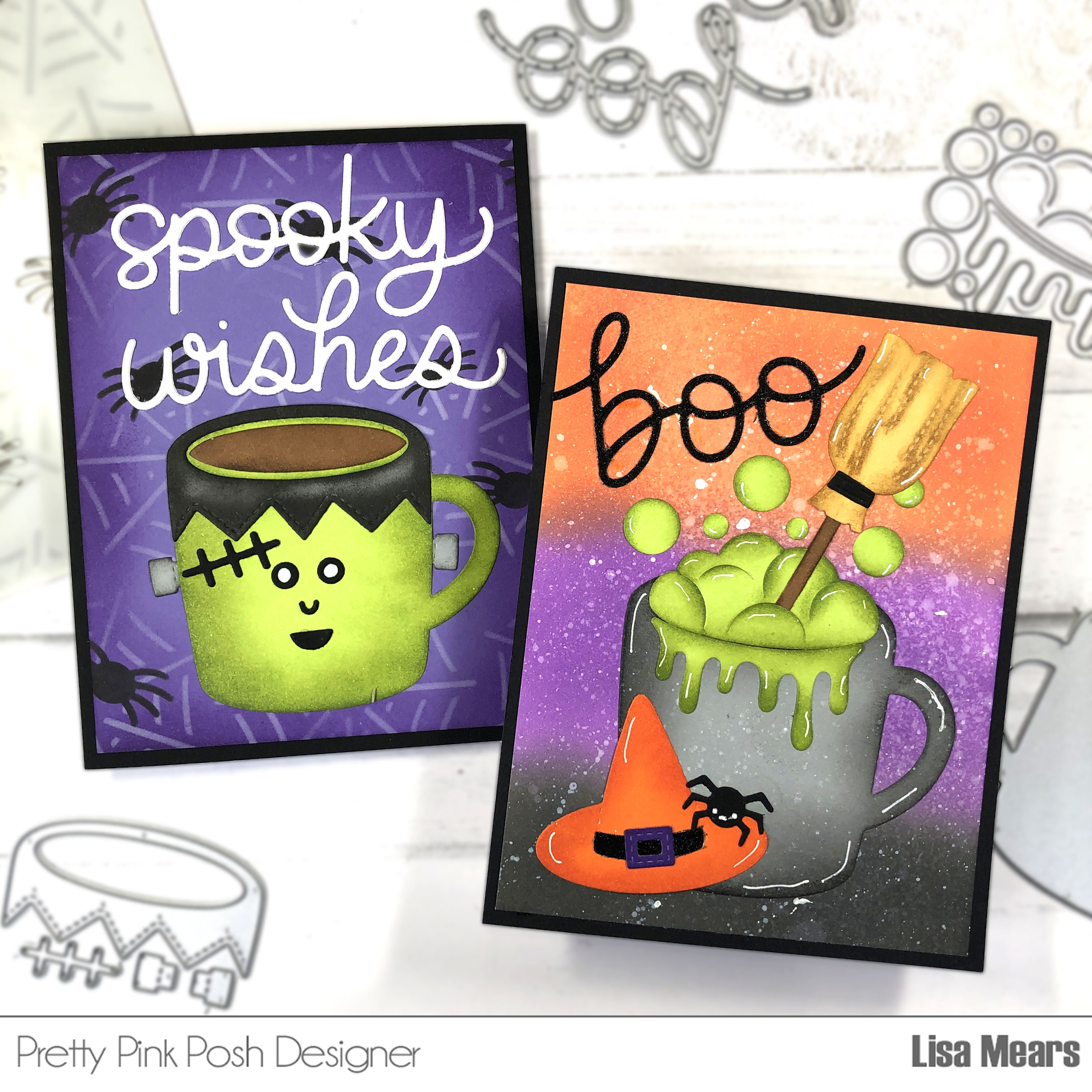 Pretty Pink Posh Witches Brew Card, Witches Cauldron, Frankenstein Card, Halloween Mug Additions