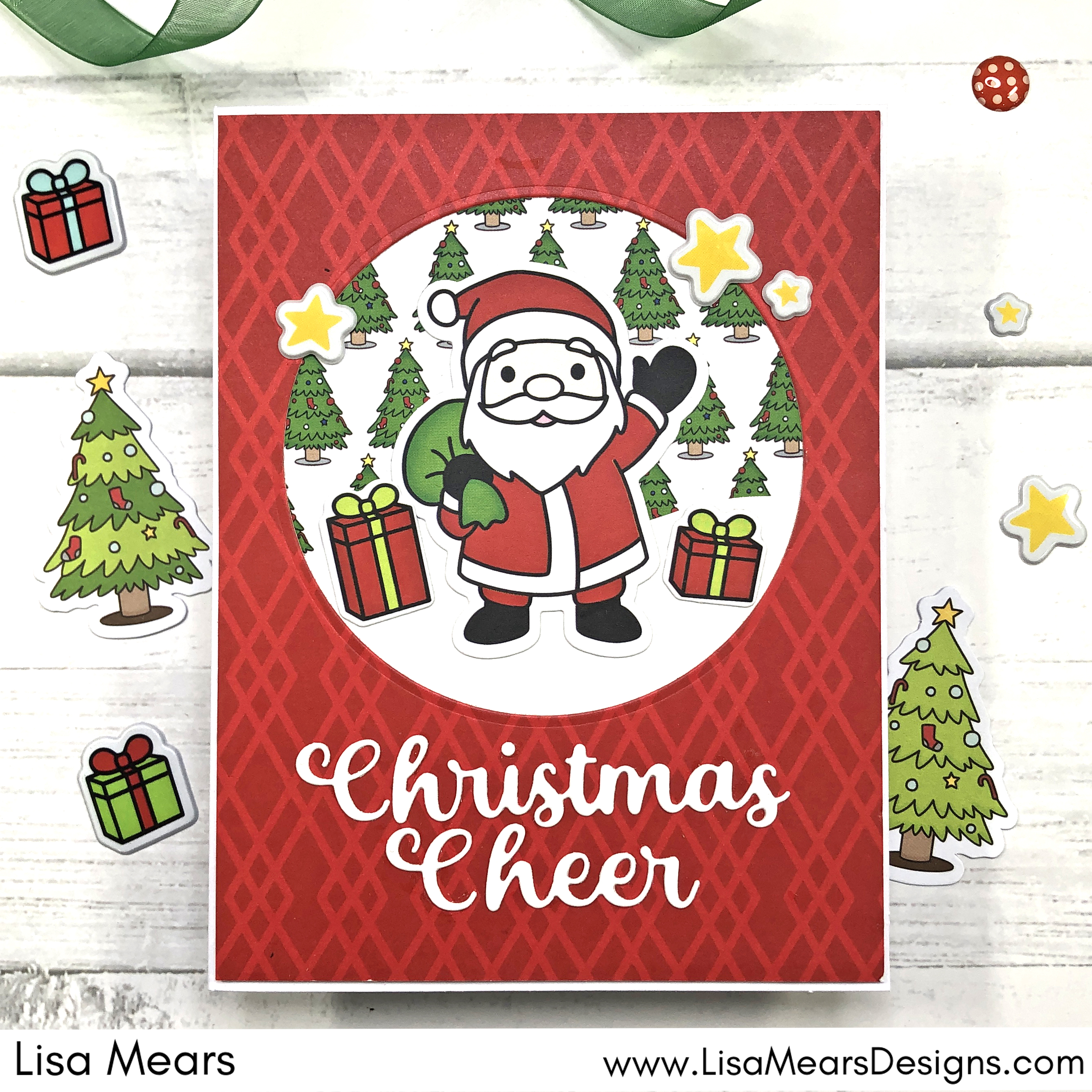 The Stamps of Life September 2023 Card Kit - 5 Cards - Christmas Cheer - Cute Christmas Cards with Christmas Tree and Santa Claus