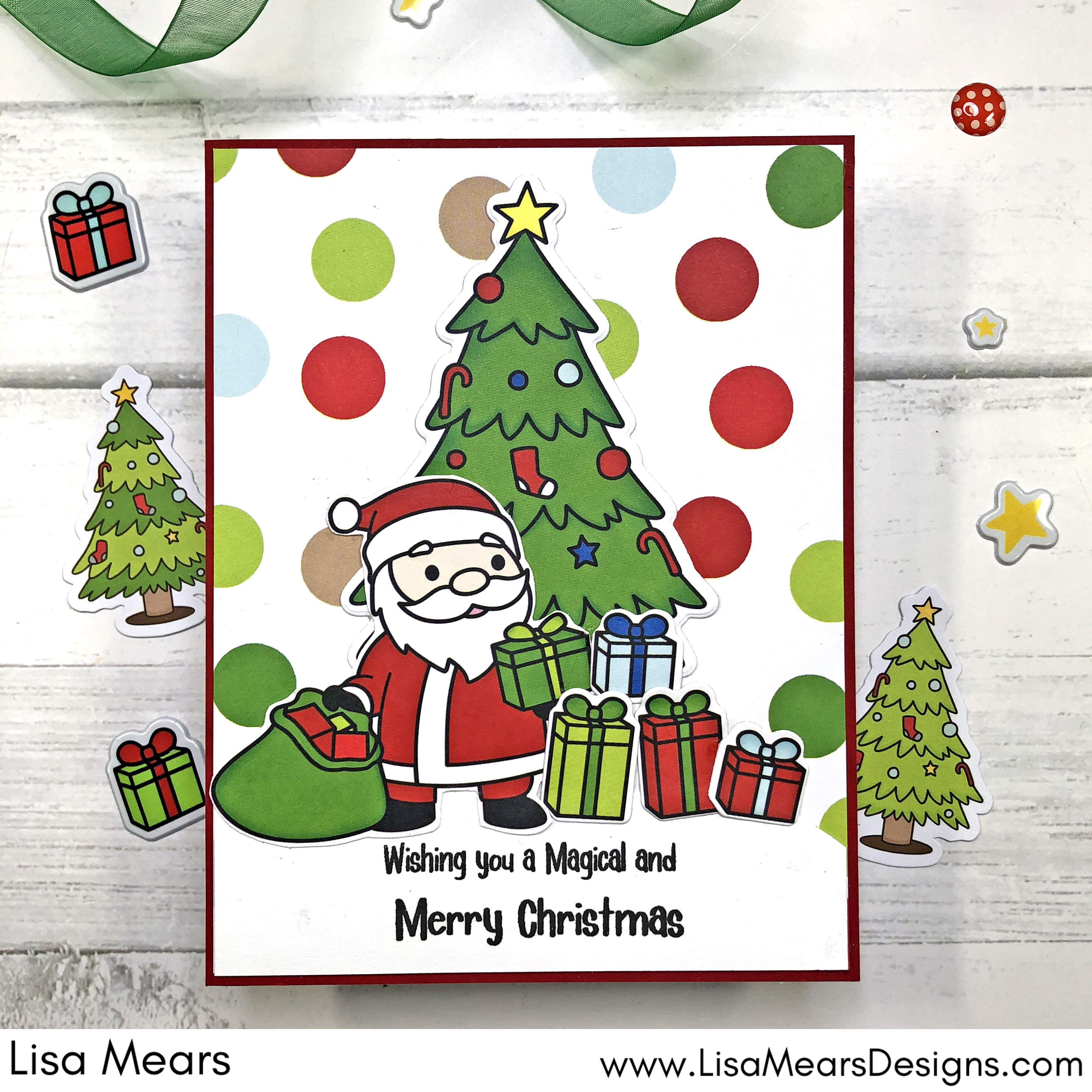 The Stamps of Life September 2023 Card Kit - 5 Cards - Christmas Cheer - Cute Christmas Cards with Christmas Tree and Santa Claus
