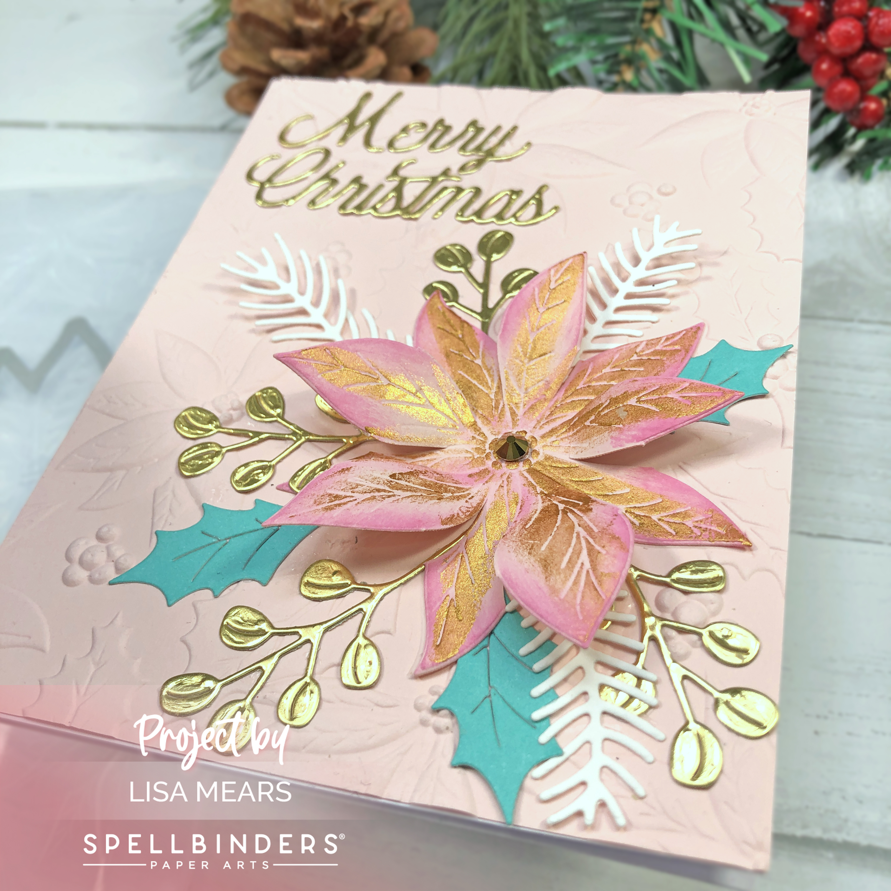 Simon's Snow Globes Collection - Playful Poinsettia 3D Embossing Folder and Die Set - Christmas Card