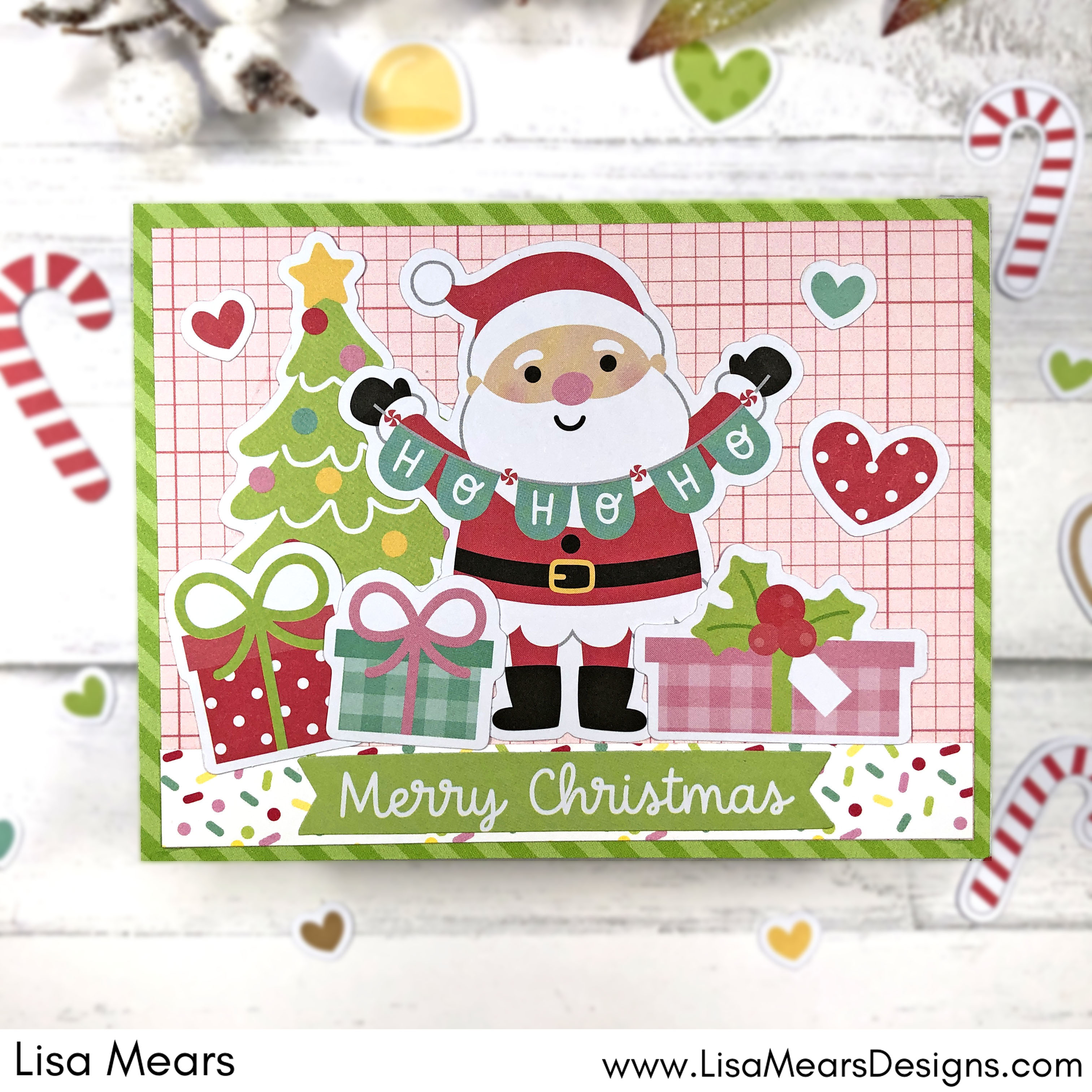 Doodlebug Gingerbread Kisses - Card with Santa and Presents