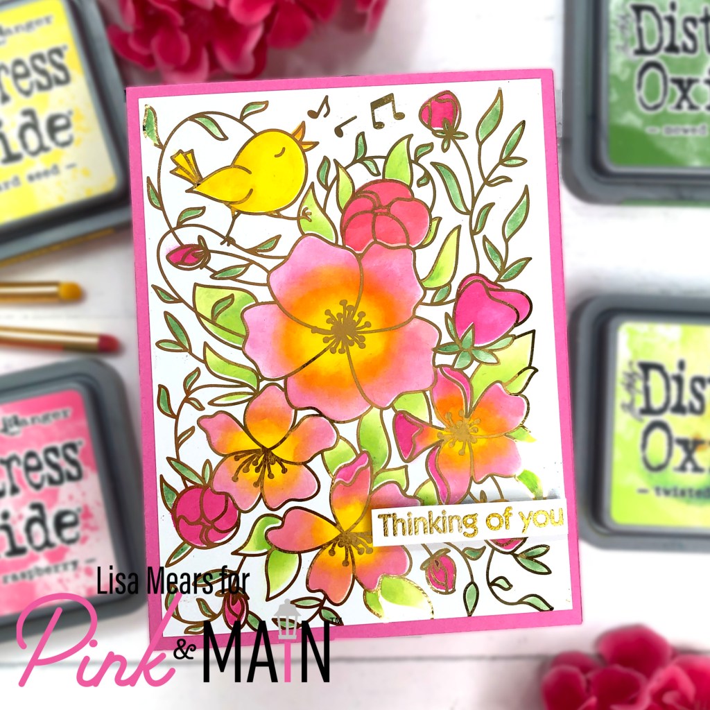 Pink and Main Songbird Foilable Panel - Hibiscus and Bird Background Stamp