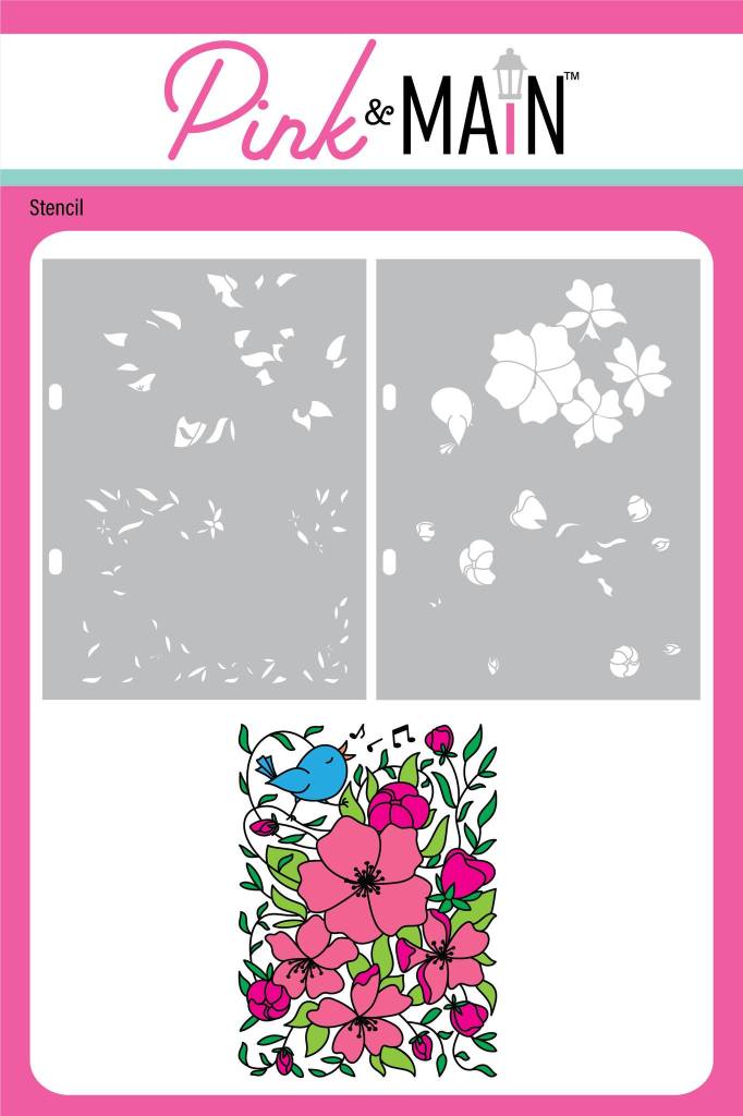 Pink and Main Songbird Stencil - Hibiscus with bird background