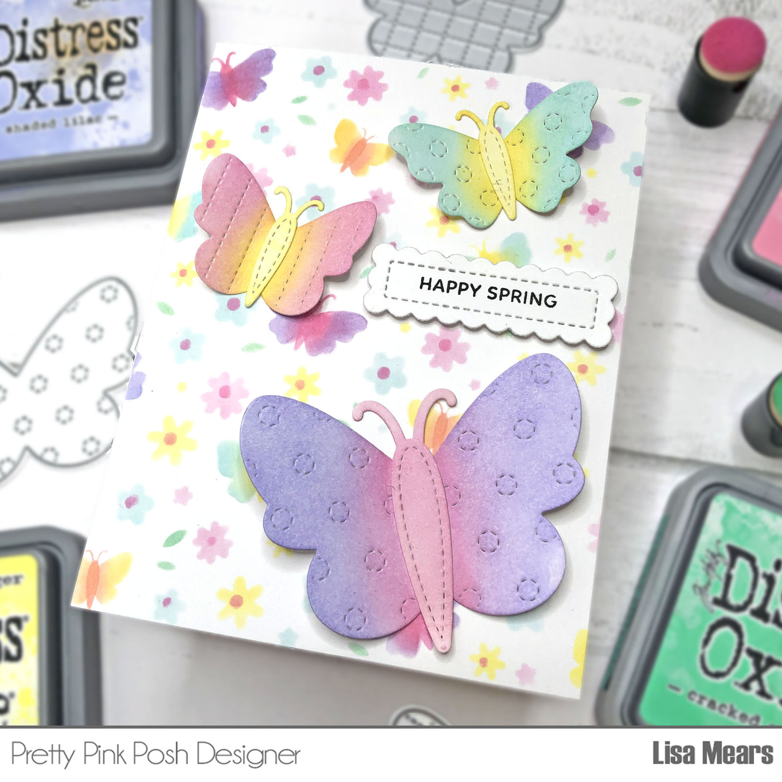 Ink Blended Butterfly Cards Pretty Pink Posh Stitched Butterflies