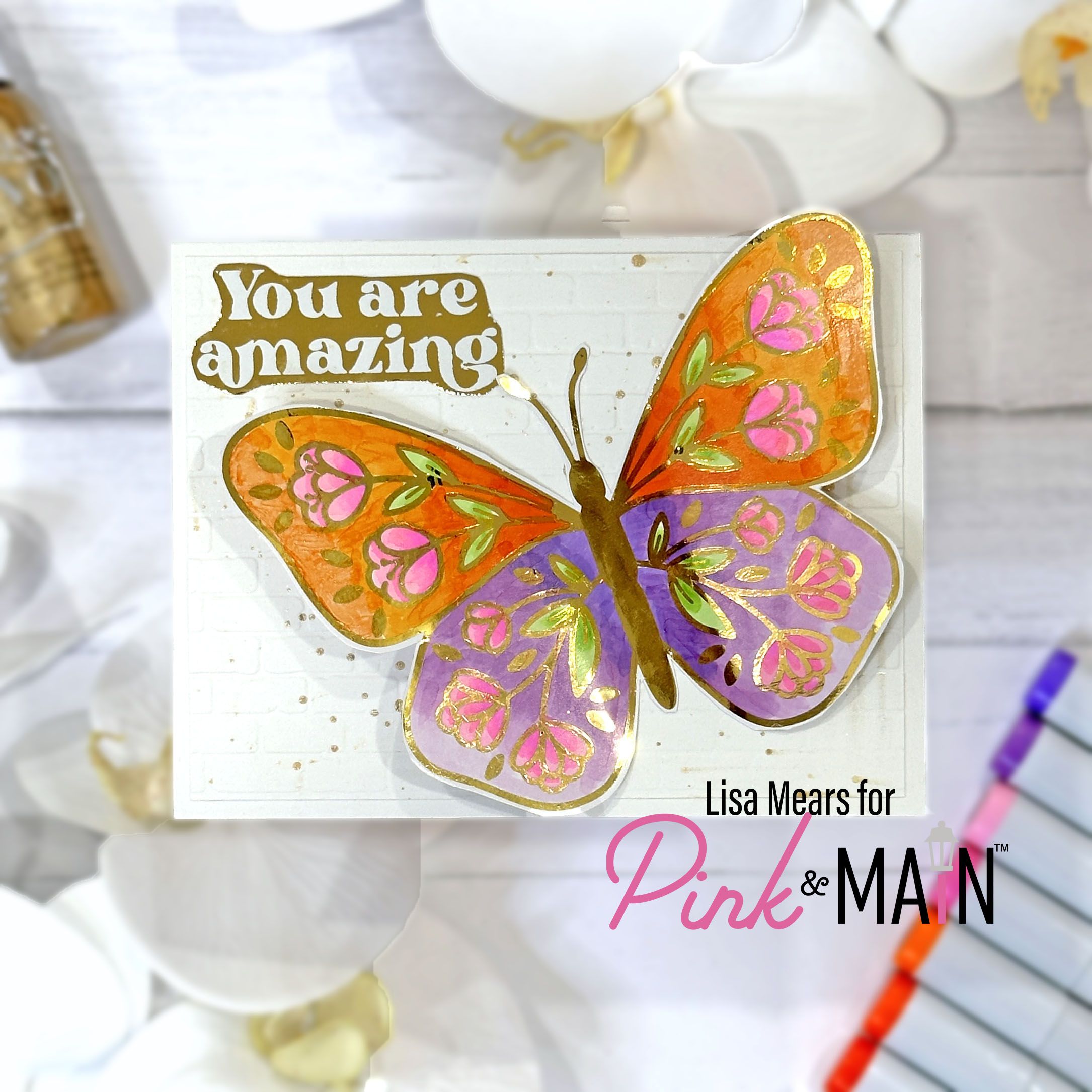 Pink and Main Big Butterflies Foilable Panels - Copic Coloring on Toner Sheets