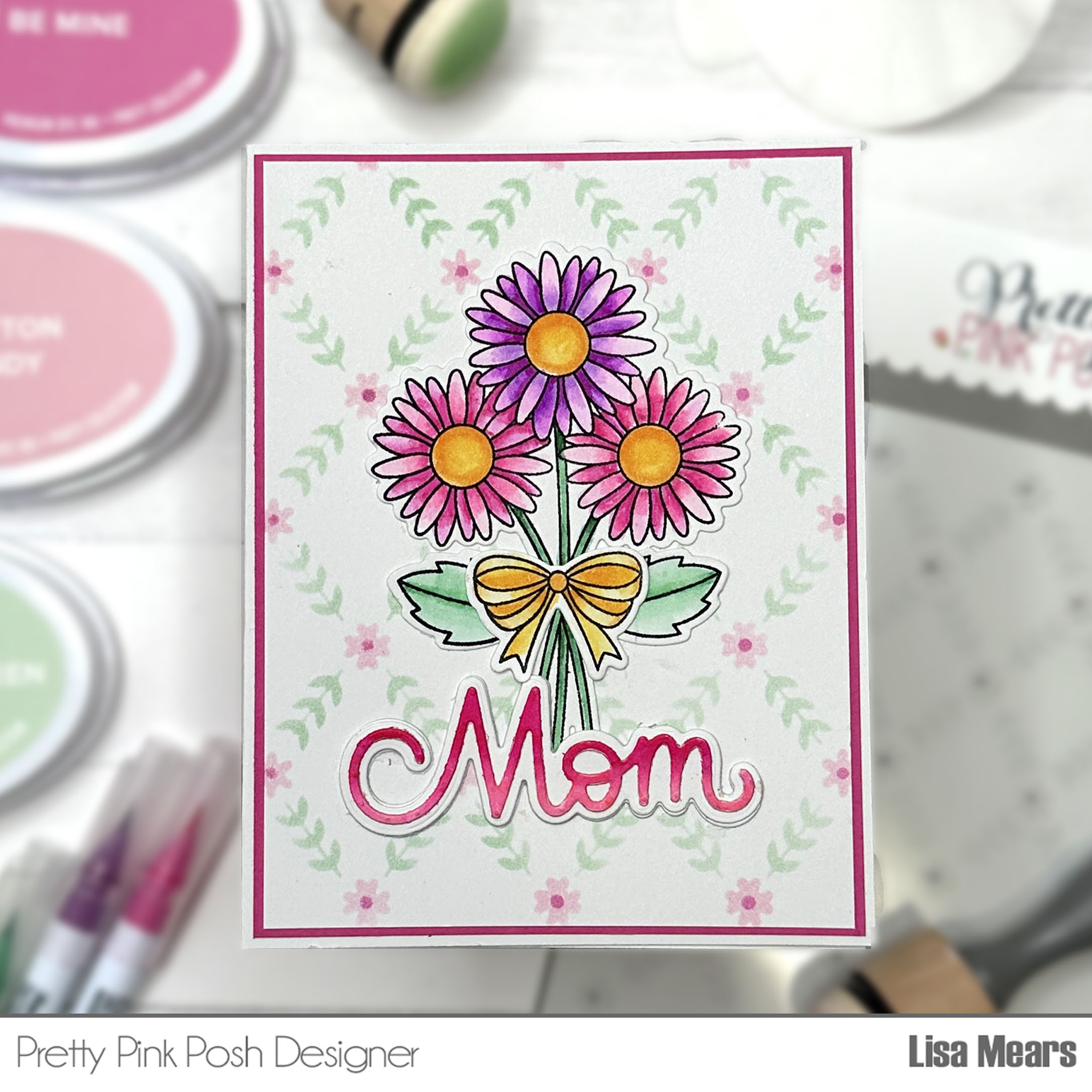 Pretty Pink Posh Daisies | Layered Floral Vines Stencil | Mother's Day Card