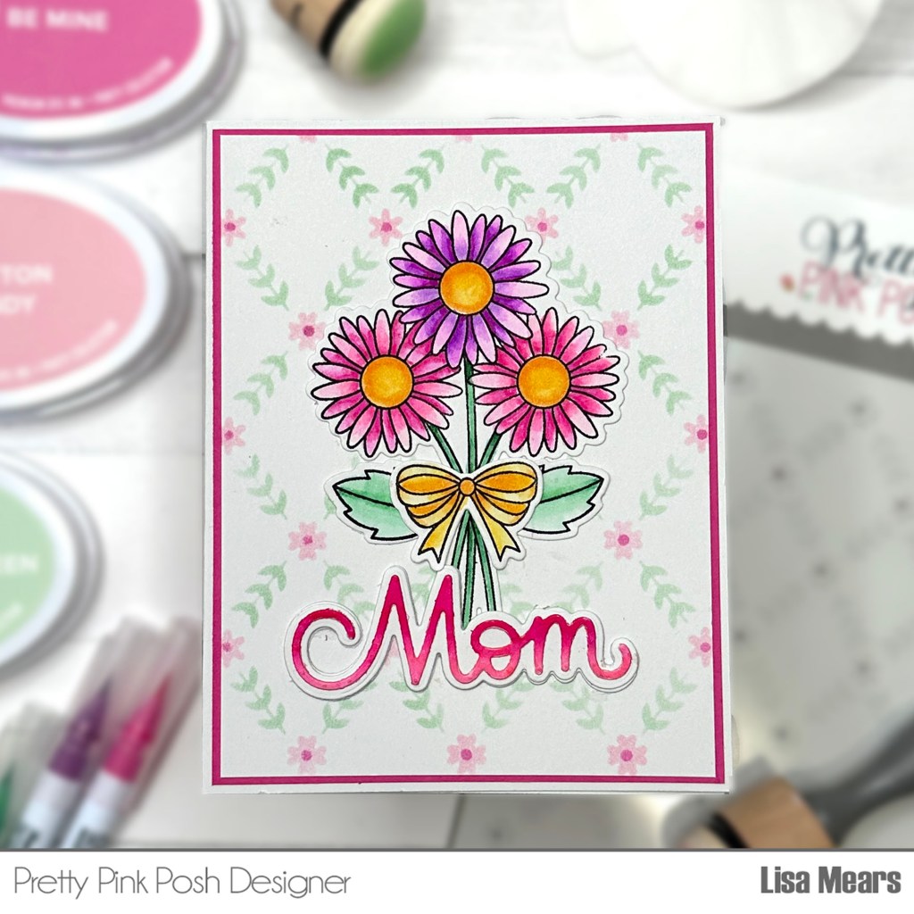 Pretty Pink Posh Daisies | Layered Floral Vines Stencil | Mother's Day Card