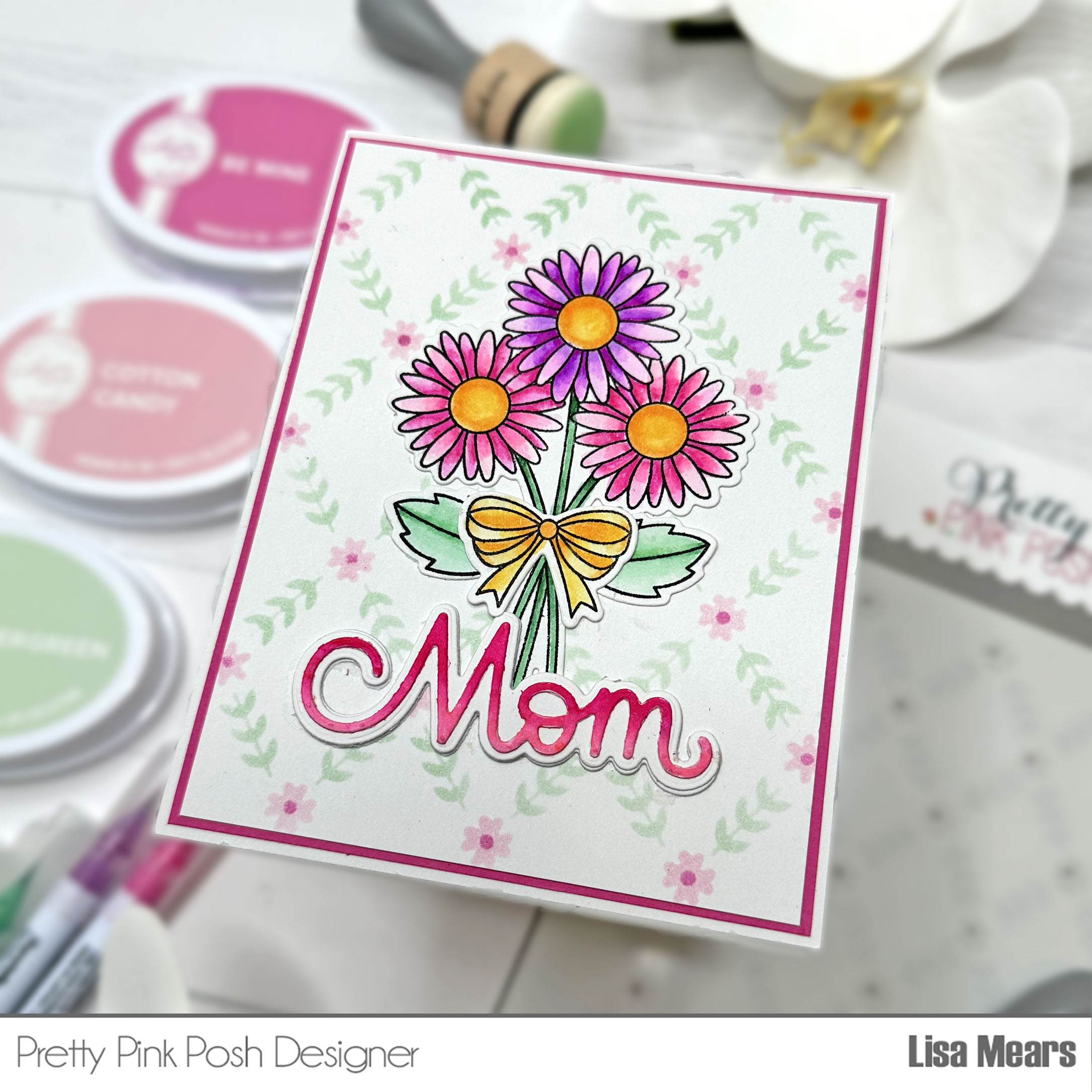Pretty Pink Posh Daisies | Layered Floral Vines Stencil | Mother's Day Card