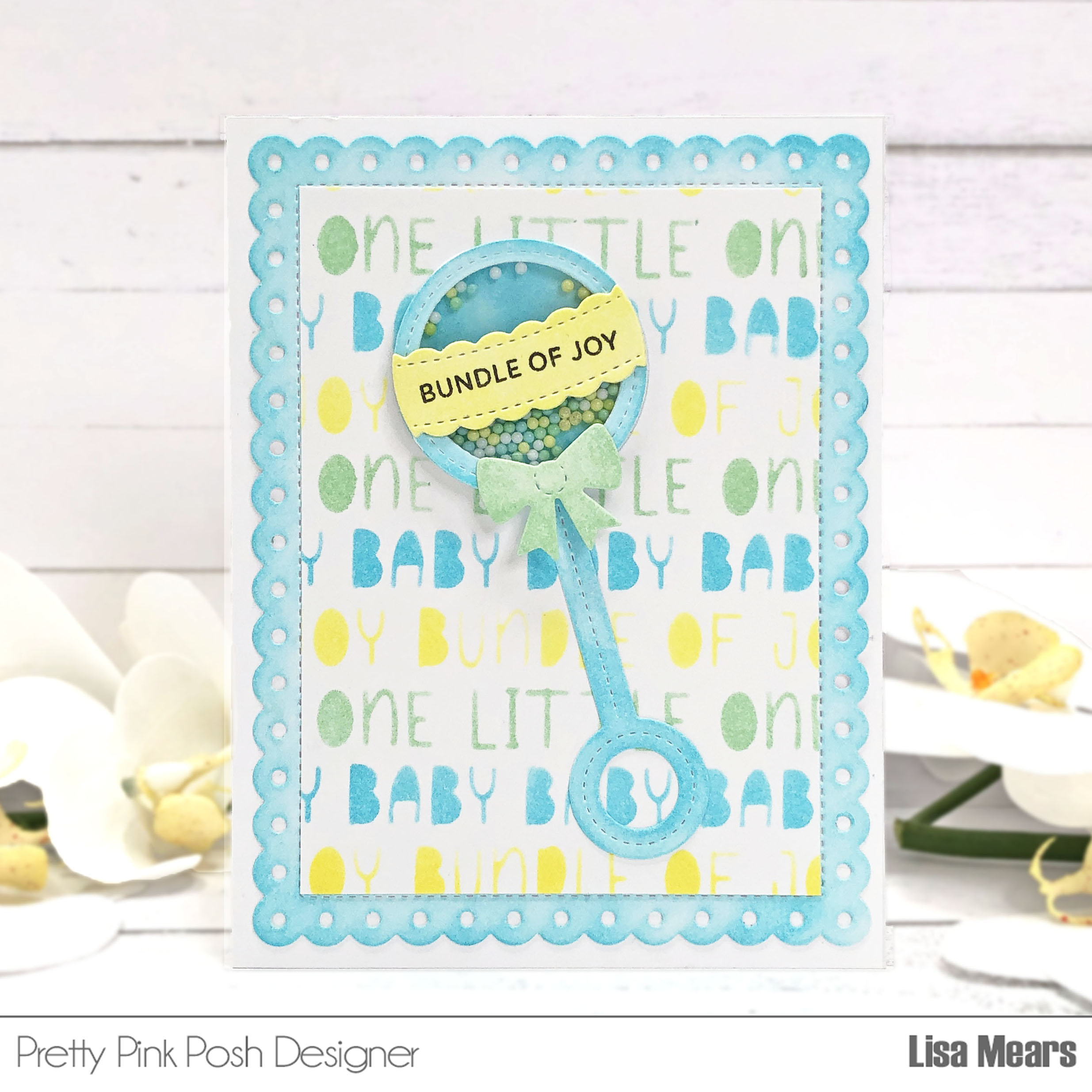 Pretty Pink Posh Baby Words Stencil and Baby Rattle Shaker Card