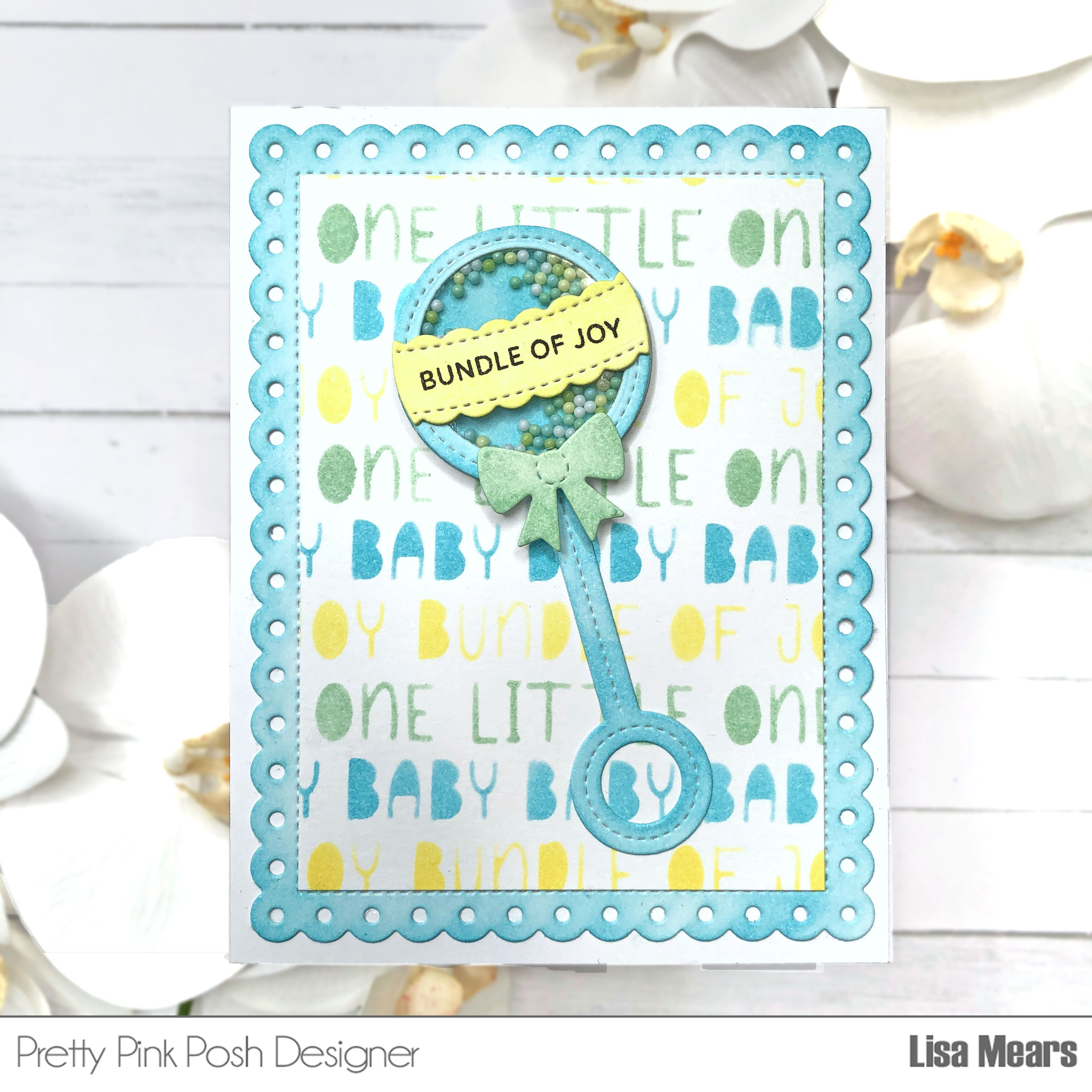 Pretty Pink Posh Baby Words Stencil and Baby Rattle Shaker Card