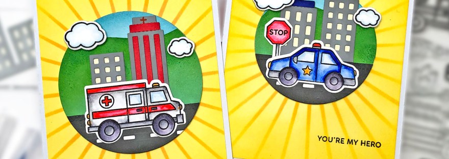 Focal Point Scene Card - Pretty Pink Posh Helper Vehicles - City Buildings - Starburst Stencil