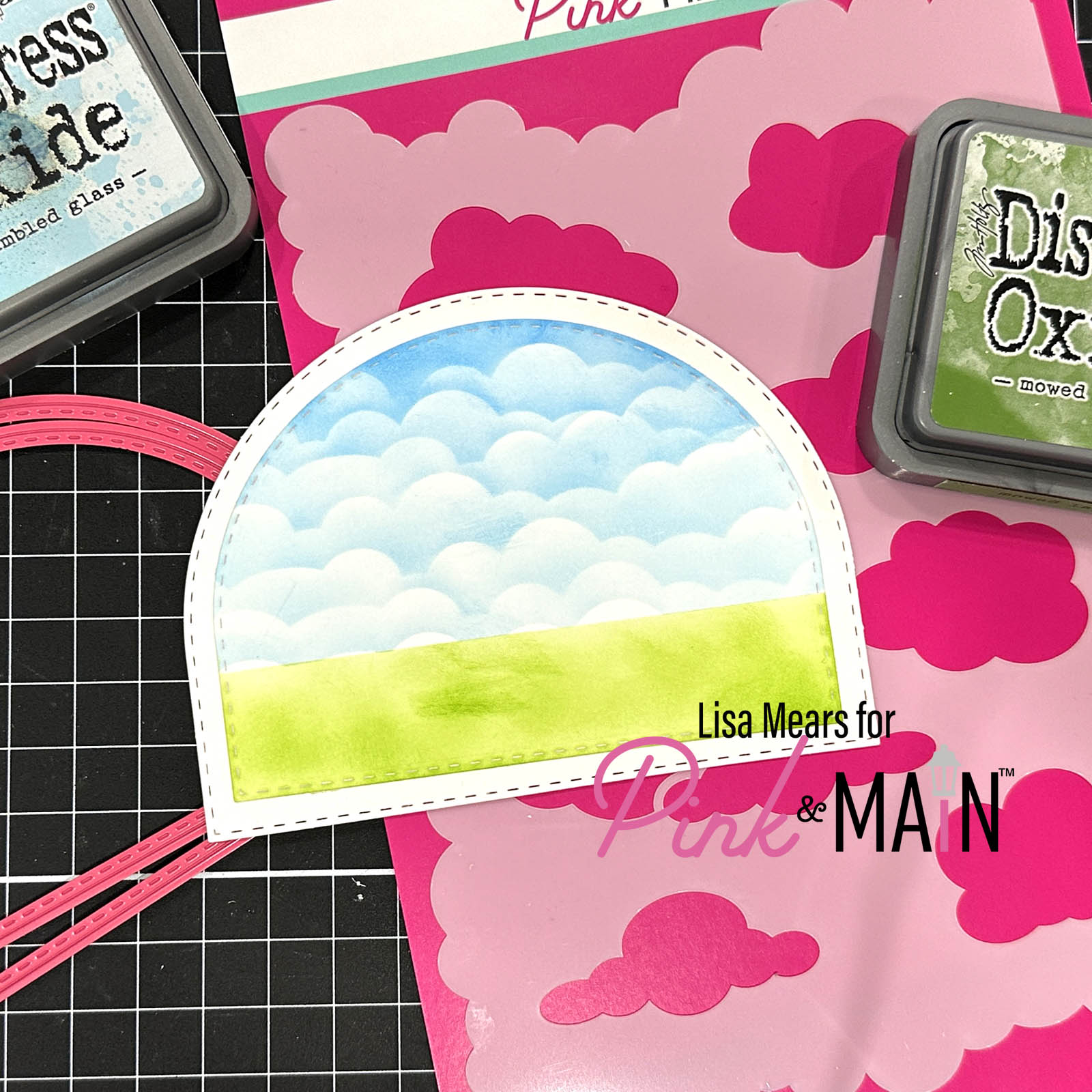 Cloud background with ink and stencil card - Pink and Main