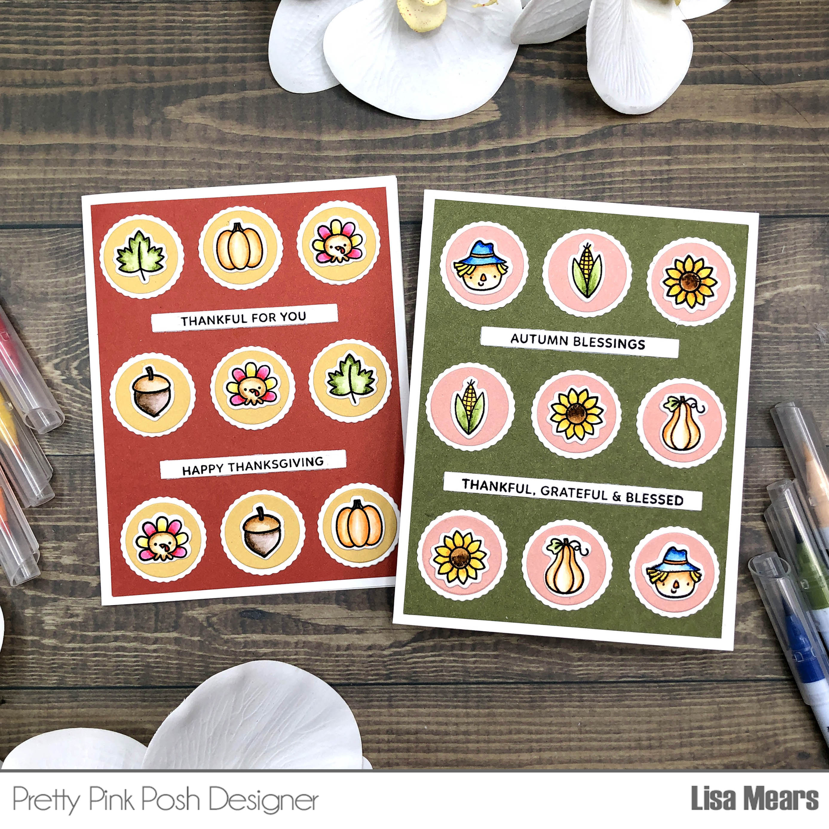 Pretty Pink Posh Fall Icons Stamps and Dies - Grid Cards - Fall Cards