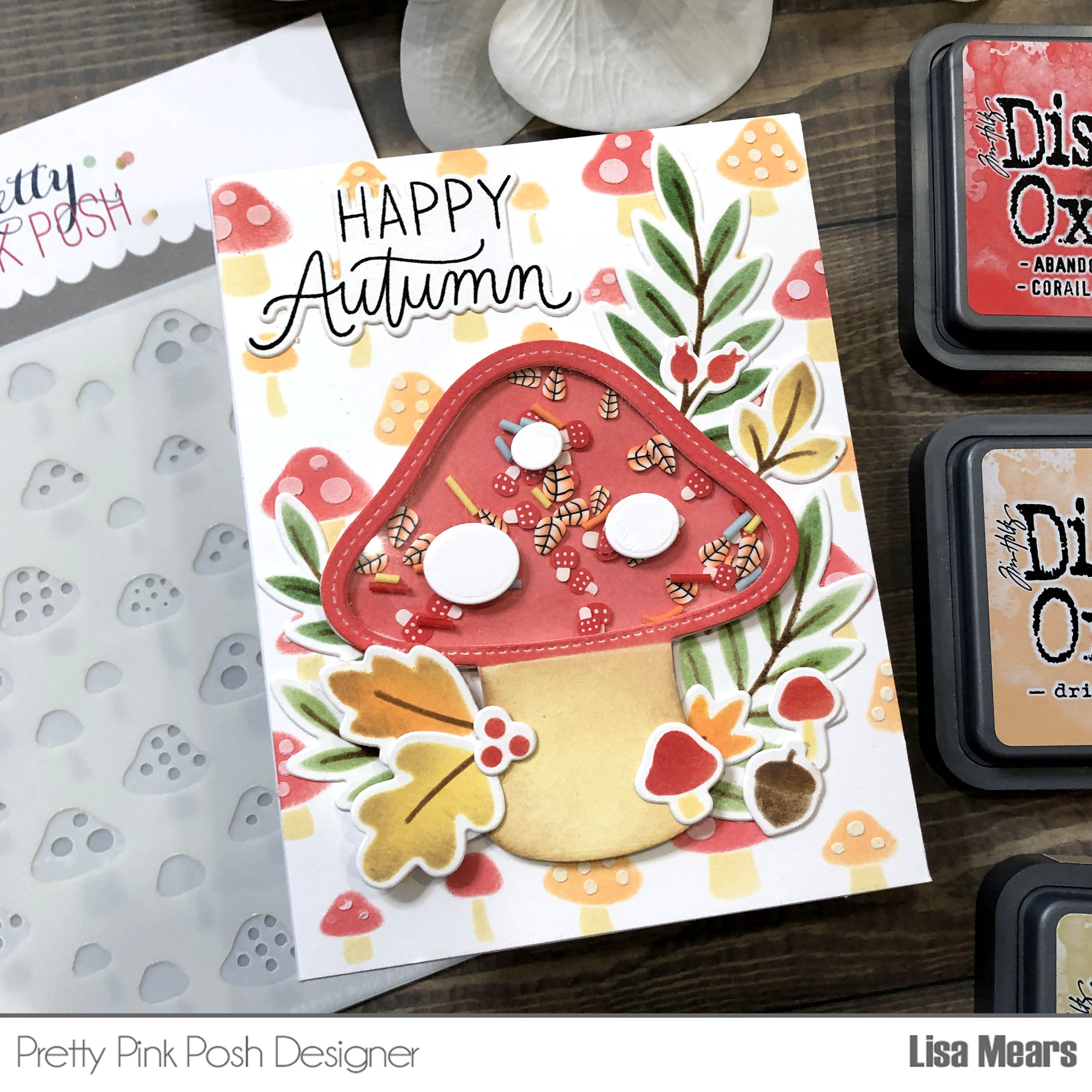 Fall Card - Pretty Pink Posh Layered Mushrooms Stencils - Mushroom Stencil - Mushroom Shaker - Fall Mushroom Clay Confetti - Solid Fall Foliage Stencils - stamps