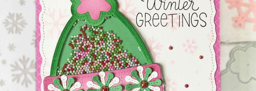 Pretty Pink Posh Winter Hat Shaker Card wit Cascading Snowflake Stencil