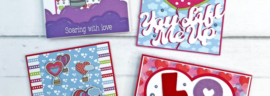 2024 December The Stamps of Life - You Lift Me Up Card Kit - Heart Hot Air Balloons Cards