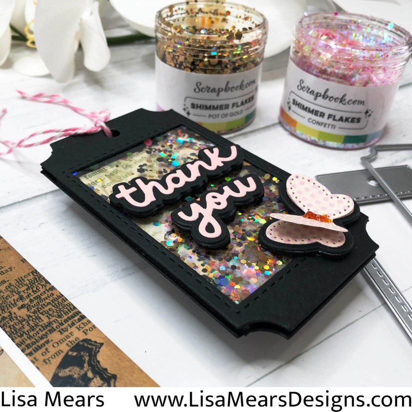 Scrapbook.com Thank you Shaker Tag Plus Shimmer Flakes and Black Foam Adhesive