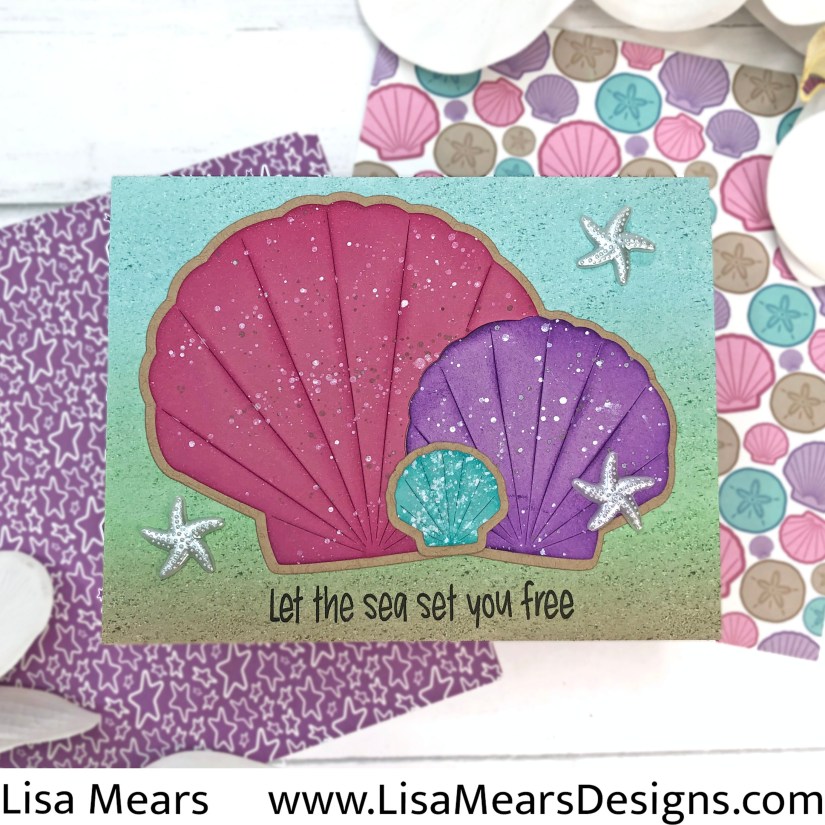 The Stamps of Life June 2025 Card Kit - Sun Kissed Smiles and Beach Time stamp set - Shell Shaped Card