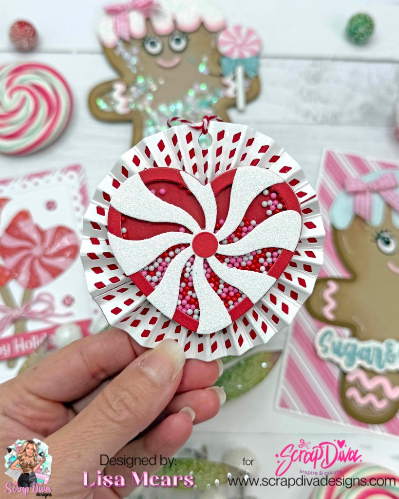 Scrap Diva Designs Peppermint Heart Candy Shaker - Rosette
