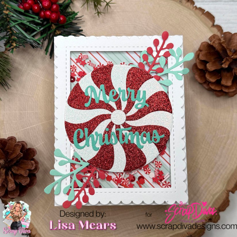 Scrap Diva Designs Peppermint Shaker Card