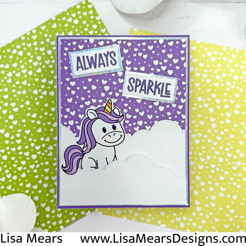 Purple Unicorn Card with Clouds - The Stamps of Life December 2025 Card Kit - All Smiles -- Unicorn Smiles