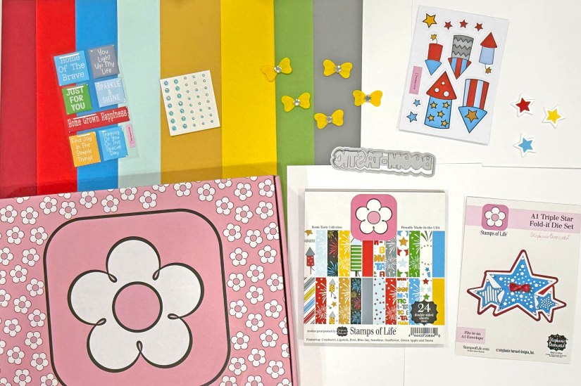 THE STAMPS OF LIFE CARD KIT Club MAY 26 FUN FIRECRACKER  SET WITH BOOMTASTIC CARD KIT